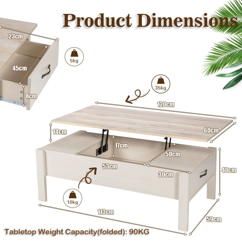 120cm Lift Top Coffee Table Modern Wooden Lift Top Dining Table Living Room