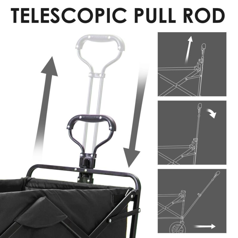 Heavy Duty Foldable Folding Garden Trolley Cart Wagon Truck 4 Wheels 150KG Black