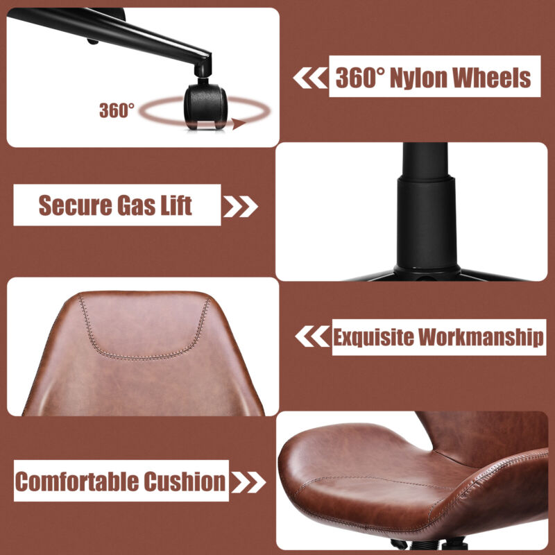 Ergonomic Leisure Chair PU Leather Rolling Upholstered Task Chair Adjustable