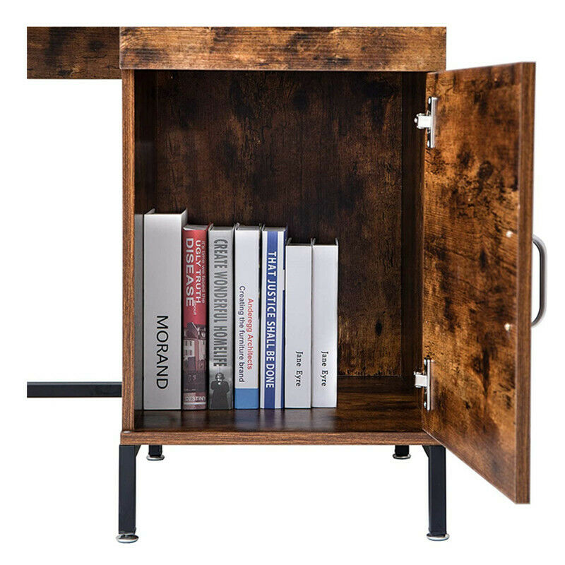 Rustic Wood Computer Desk Home Writing Table Office Desk with Drawer and Cabinet