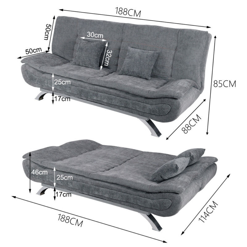 3 Seater Sofa Bed Fabric Upholstered Couch Recliner Lounge Sofabed + Cushions