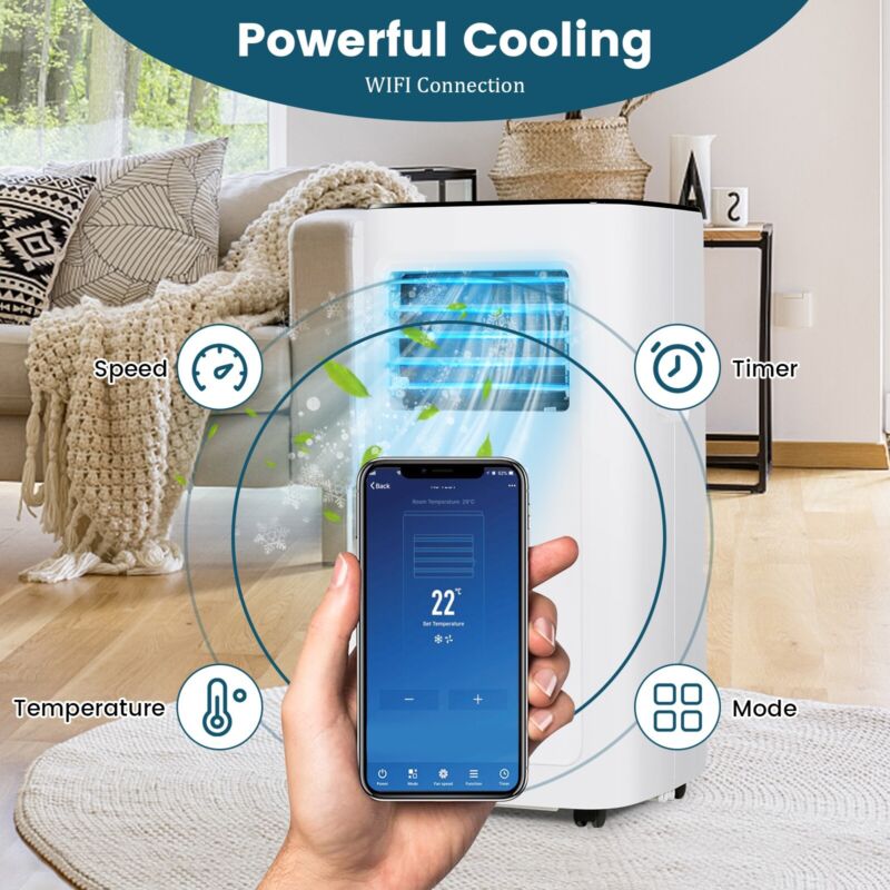 4 in 1 Portable Air Conditioner 8,000 BTU WiFi Enabled AC Unit Remote Control