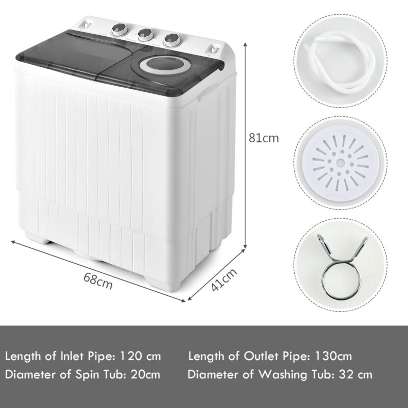 Twin Tub Washing Machine 2-in-1 Washer &Spin Dryer Semi-automatic Laundry Washer