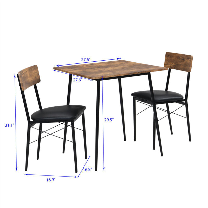 Wooden Metal Dining Table and Chairs 2 Set Padded Seat Kitchen Room Furniture