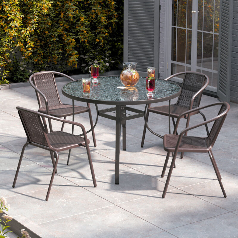 2/4/6 Seater Black Bistro Set Garden Patio Furniture Table Chairs w/Parasol Hole