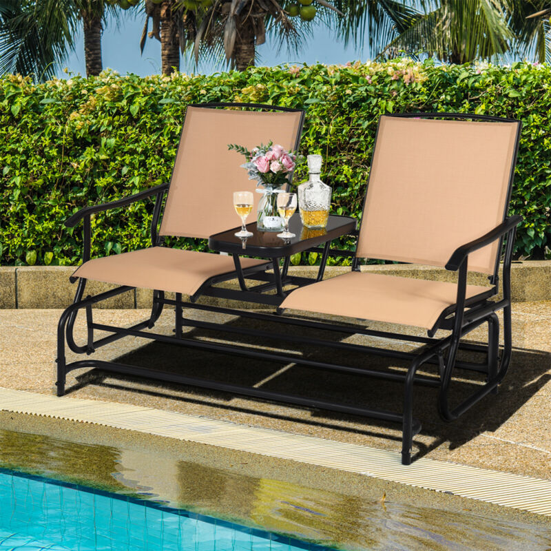 2 Seater Garden Swing Glider Lounge Chair Patio Rocking Armchair W/ Center Table