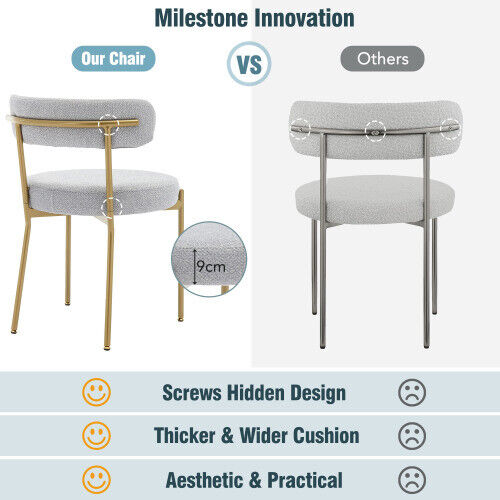 Set of 2 Dining Chairs Upholstered Accent Chairs Kitchen Chairs w/ Metal Legs MR