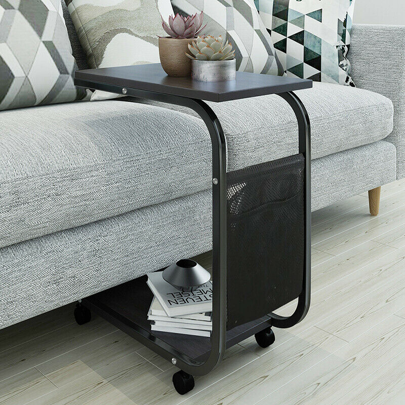 Mobile Sofa Bed Side Table End Table Coffee Tray Book Stand Black Walnut Home BN