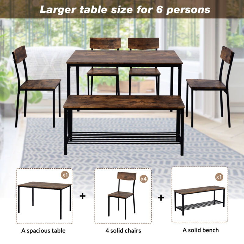 4/6PCS Industrial Dining Table & Chair Set Kitchen Furniture Table Bench MO