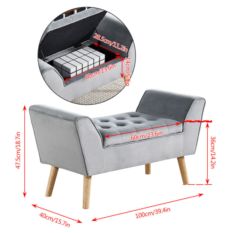 Storage Bench Footstool Ottoman Pouffe Stool Velvet Chair Upholstery Bedroom BN