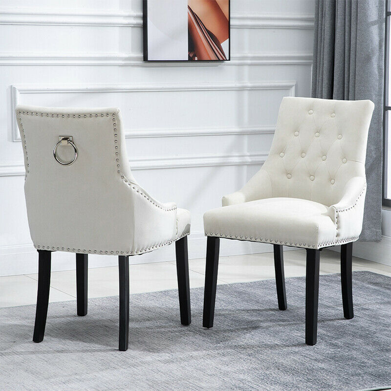 2x Velvet Dining Chairs Button Tufted with Rivets Knocker Lounge Chair Home BN