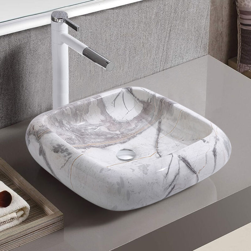 MULTI SHAPE BATHROOM CLOAKROOM COUNTERTOP CERAMIC BASIN SINK & POP UP WASTE SETS