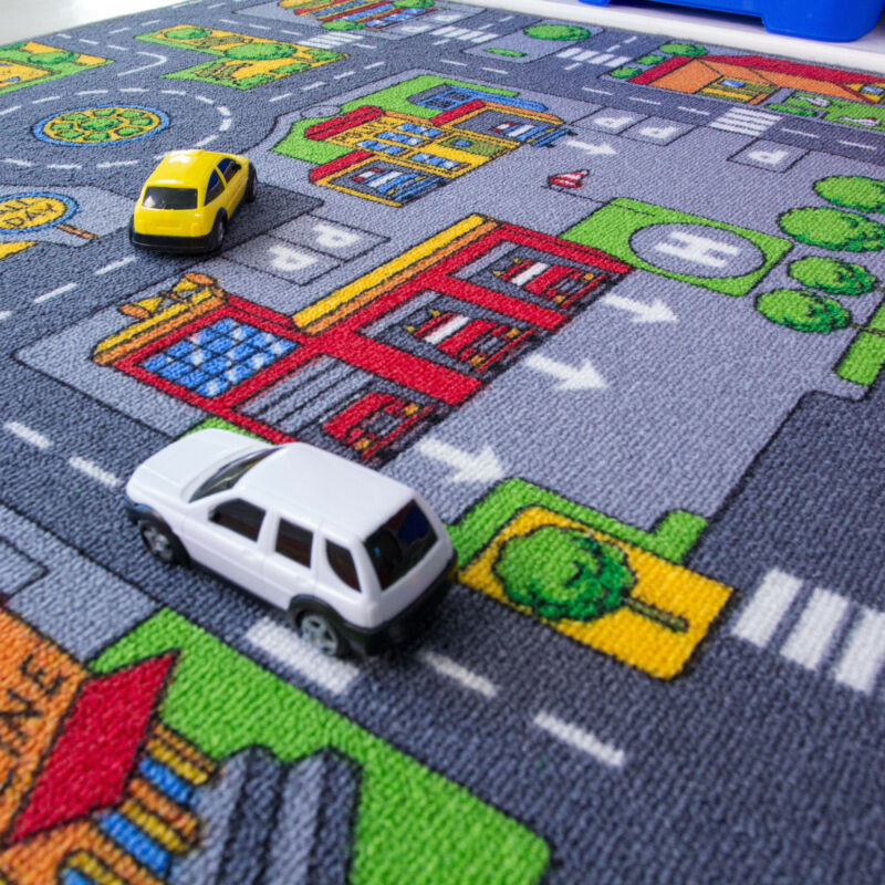 Children's Kids Rugs Town Road Map City Cars Toy Rug Play Village Mat 80 x 120cm