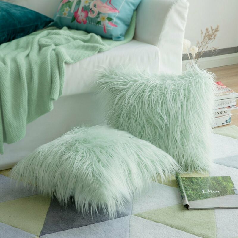 18" Plush Throw Pillow Case Fluffy Plush Sofa Cushion Cover Home Sofa Decor