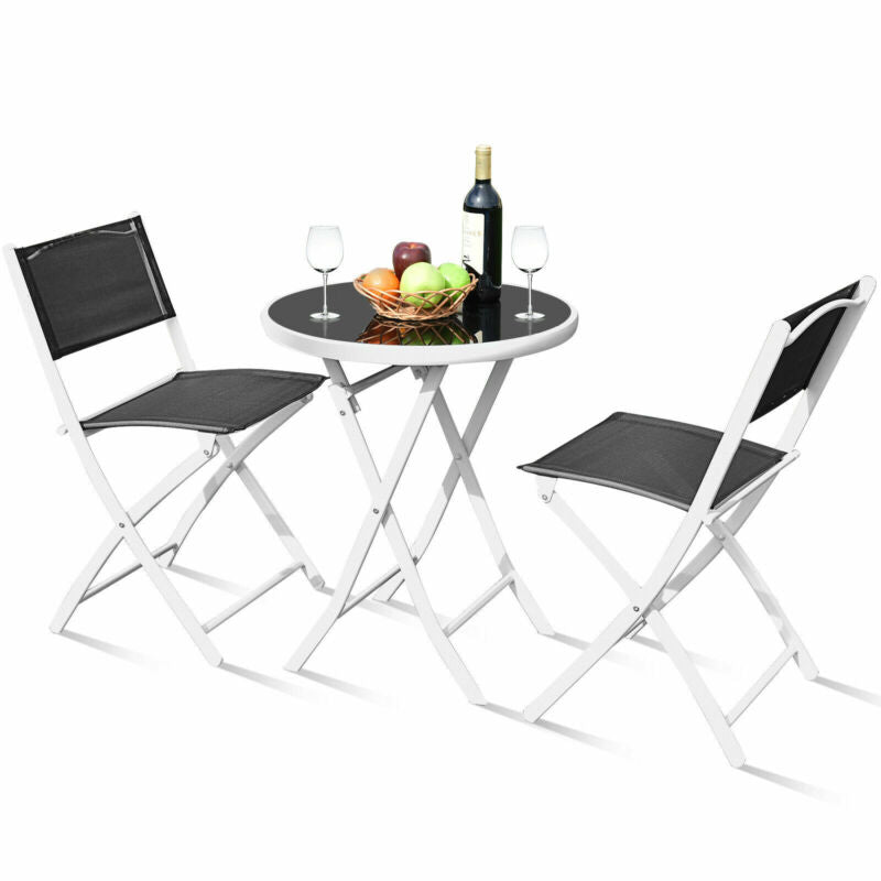 3pcs Patio Bistro Set Folding Table and Chair Set In/Outdoor Furniture W/ Table