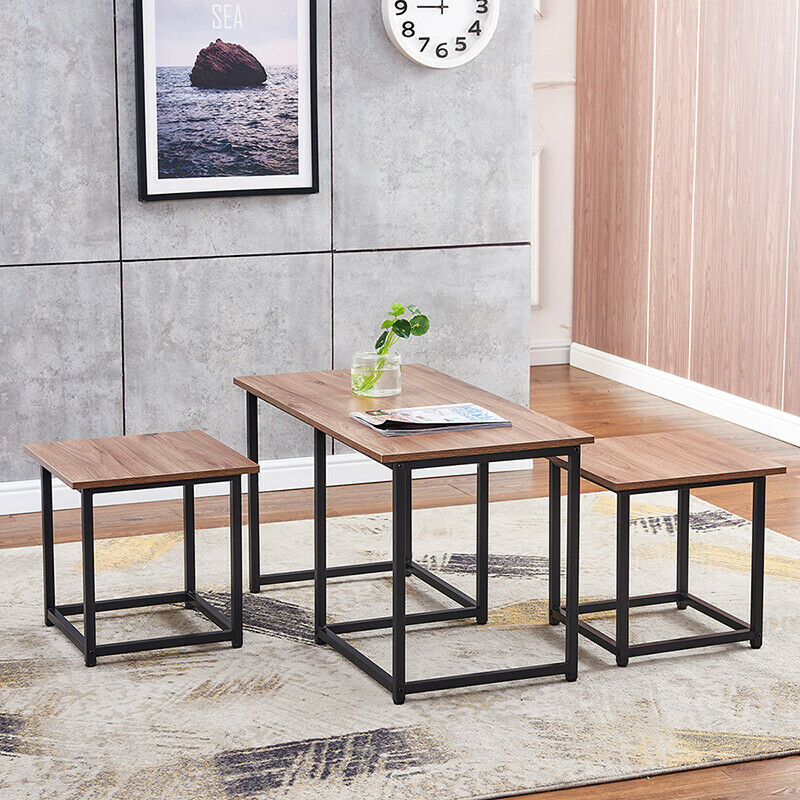 Set of 3 Coffee Table with 2 Stools Set Nesting Table Living Room Office Lounge