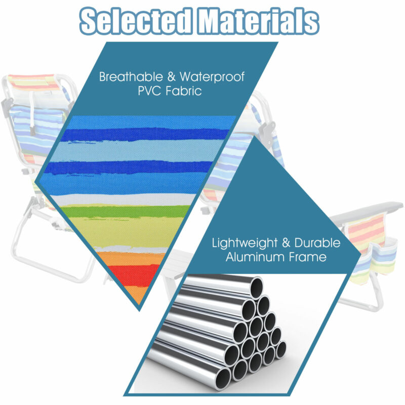 Set of 2 Beach Chair Set Portable Camping Chairs Folding Outdoor Garden Recliner