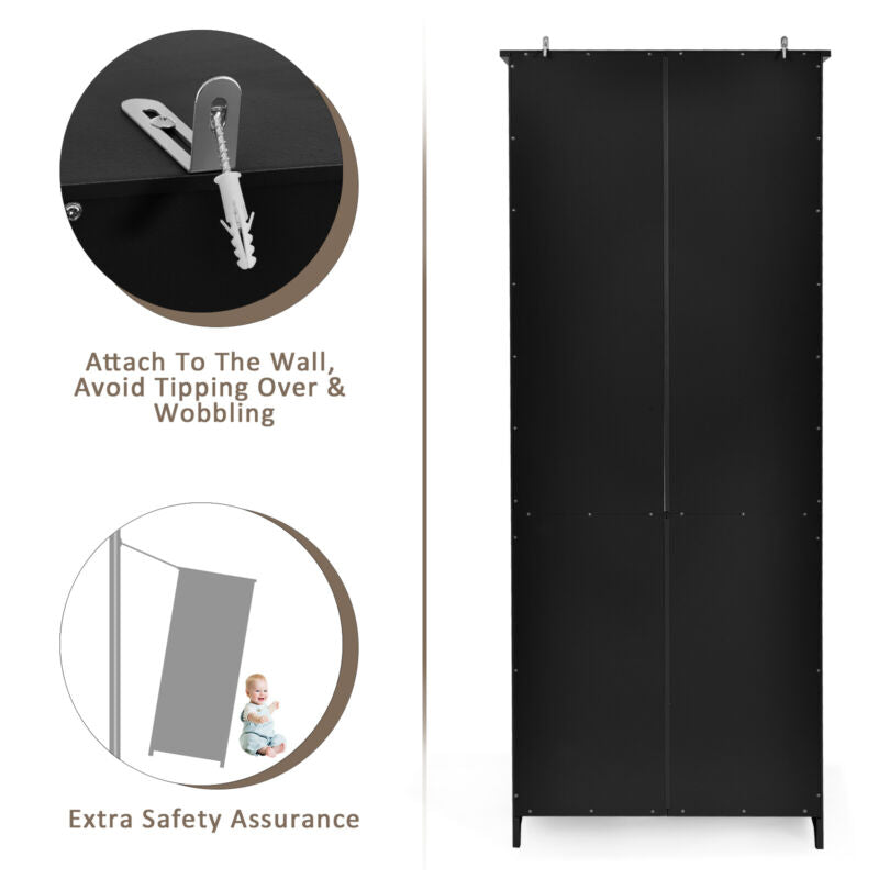 Wooden Tall Bookcase 3-Tier Shelving Storage Cabinet 2 Doors Display Organizer