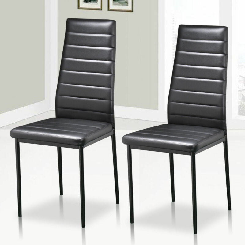 4pcs Black Faux Leather Dining Chairs Kitchen Dinning Room Metal Leg Padded Seat
