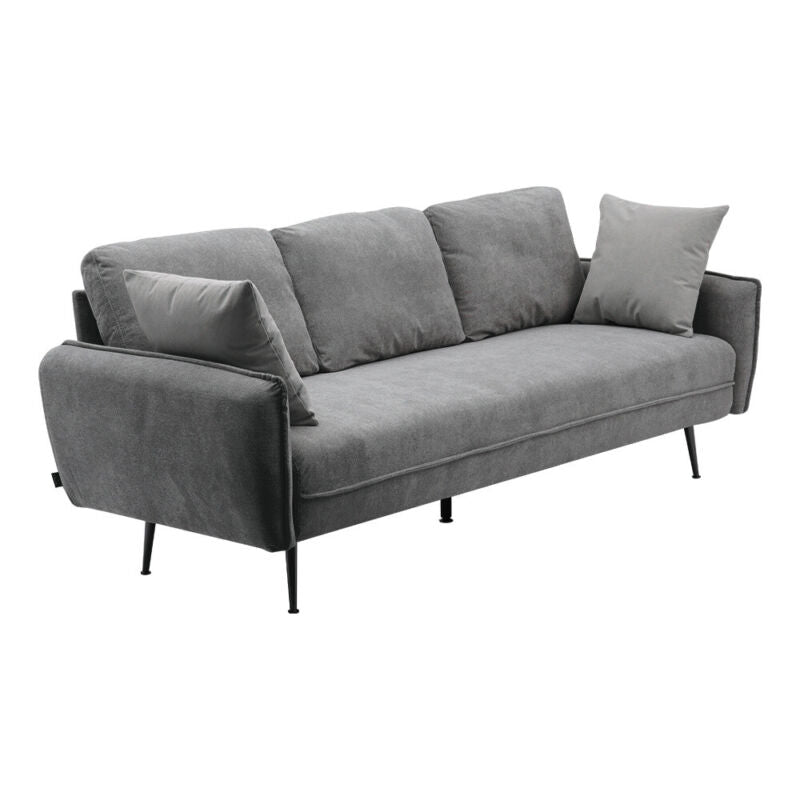 3 Seater Sofa Bed Grey Linen Fabric Living Room Couch Settee Large Cushion Seat