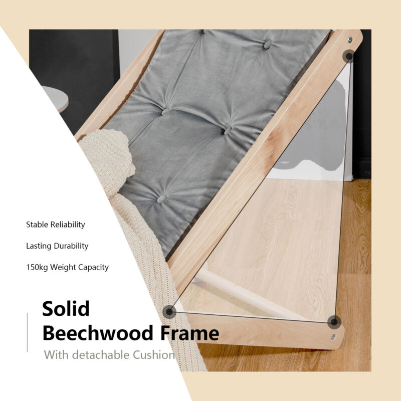 Foldable Beach Sling Chair Outdoor Garden Adjustable Lounging Chair with Cushion