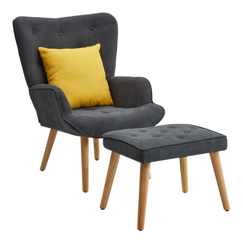 Occasional Button High Back Fabric Oak Legs Armchair Sofa Chair Footstool Suite