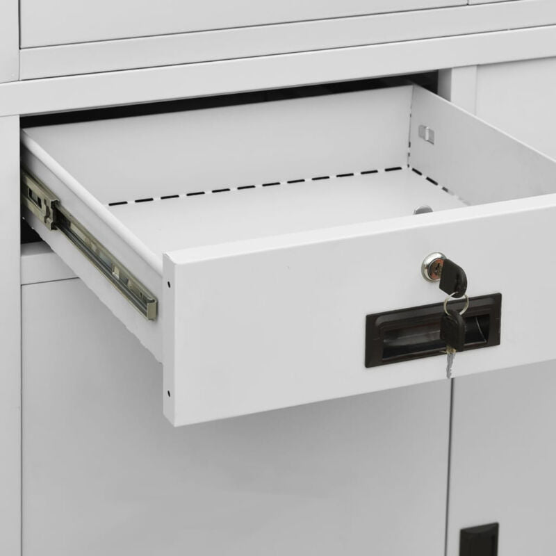 Office Cabinet Light Grey 90x40x180 Steel and Tempered Glass Y7X4