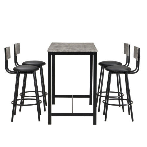 Marble Effects Bar Table & 4 Stools Breakfast Kitchen Dining Set Bar Bistro MJ