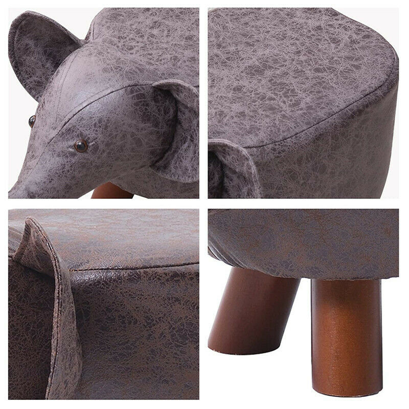 Animal Stool Footstool Footrest Elephant Ottoman Shoe Bench with Sponge Wood Leg