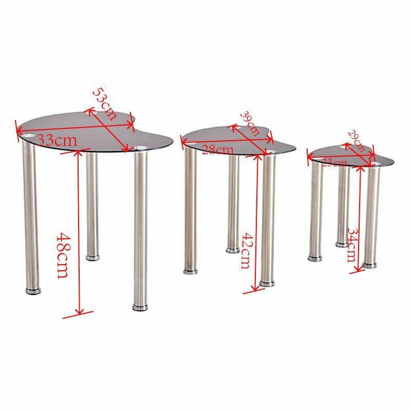 Black Glass Nest of 3 Tables Side End Corner Lamp Nested Sofa Tables Livingroom