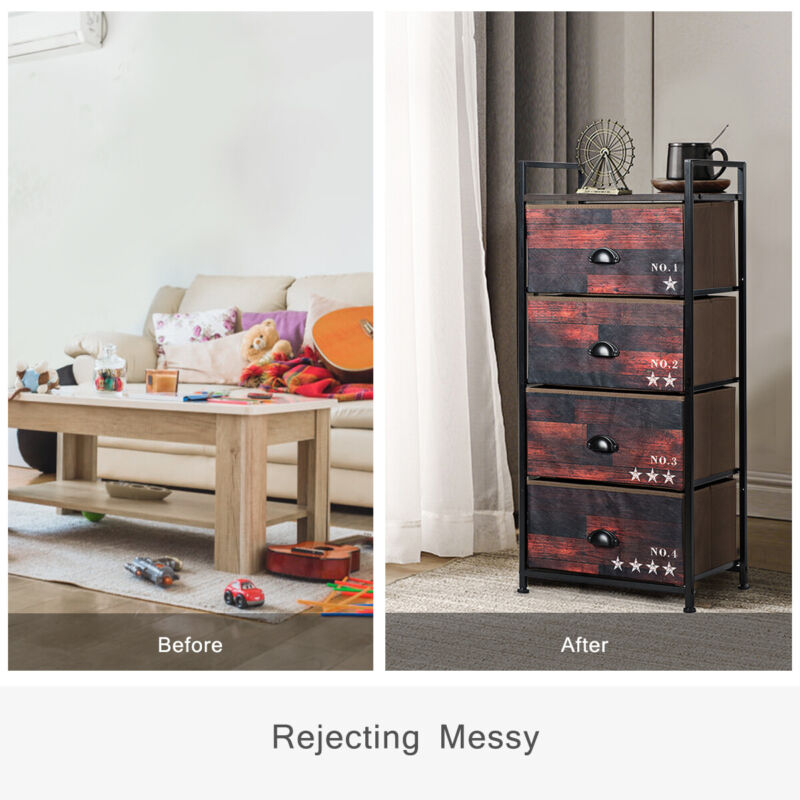 4 Drawer Fabric Dresser Tower Vertical Storage Chest Organizer Unit Steel Frame
