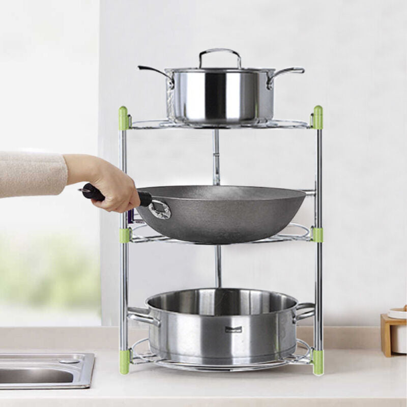 3/5 Tier Pot Storage Rack Pan Stand Saucepan Holder Kitchen Cookware Organiser