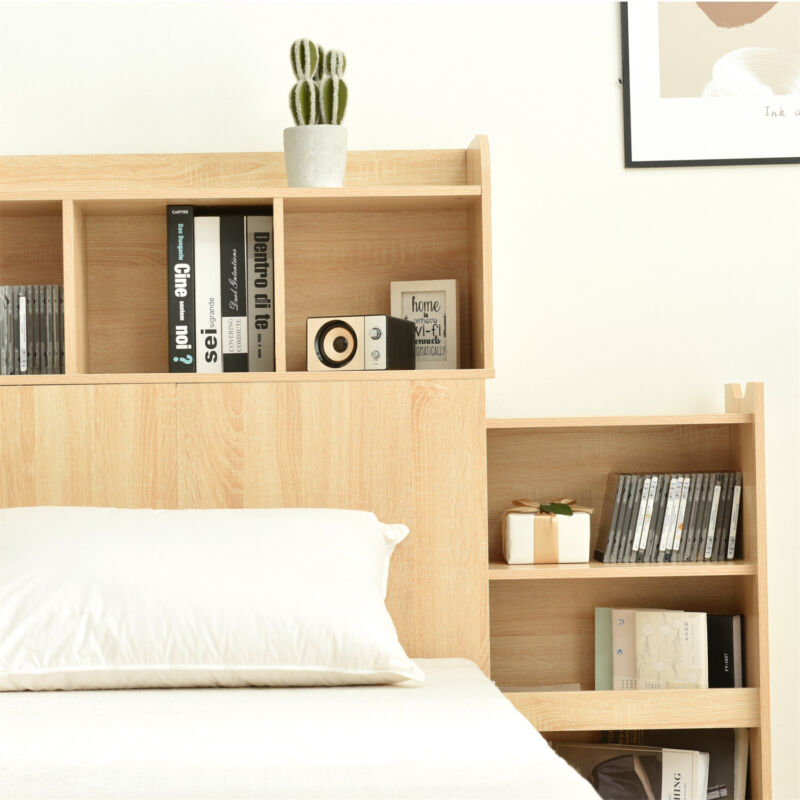 3ft Single Wooden Solid White Pine Kids Storage Bed Frame w/ Drawer and Shelves