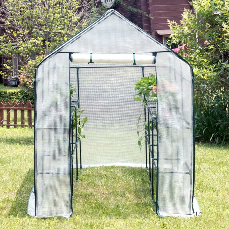Greenhouse Garden Grow House PE Outdoor Green Steeple House w/ Shelf Plant Tent