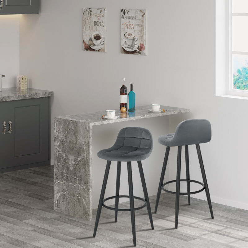 1/2/4/6x Velvet Padded Bar Stool Kitchen Pub Breakfast High Chair with Backrest