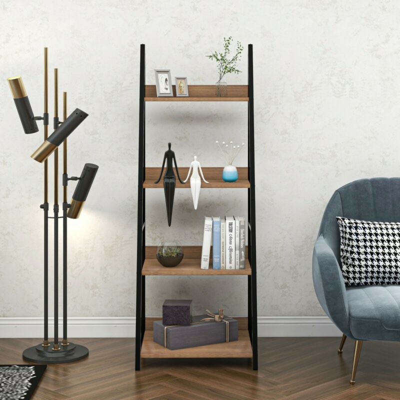 Ladder Shelf Bookcase, Industrial 4 Tier Bookshelf, Storage Rack Shelves