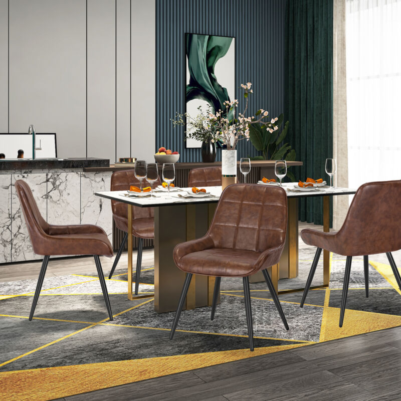 2x Dining Chairs w/ Backrest Faux Leather Padded Chairs Kitchen Lounge Cafe Home