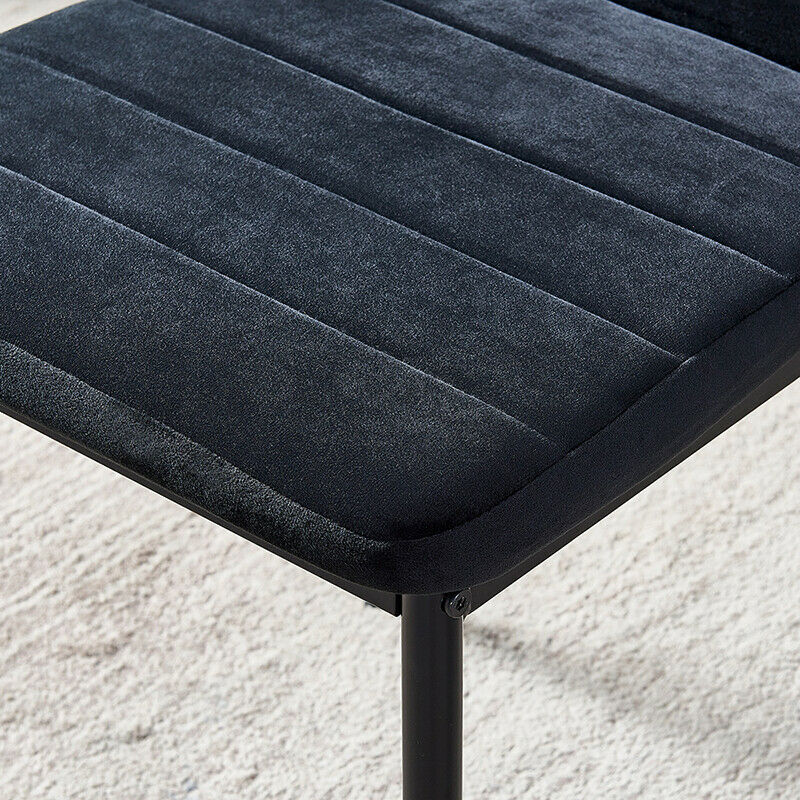 Set of 2 Dining Chairs Velvet Padded Seat Metal Legs Kitchen Dining Room Black