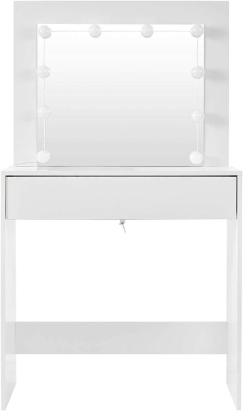 Dressing Table Vanity Makeup Desk w/ LED Lights Mirror Drawer Bedroom Furniture