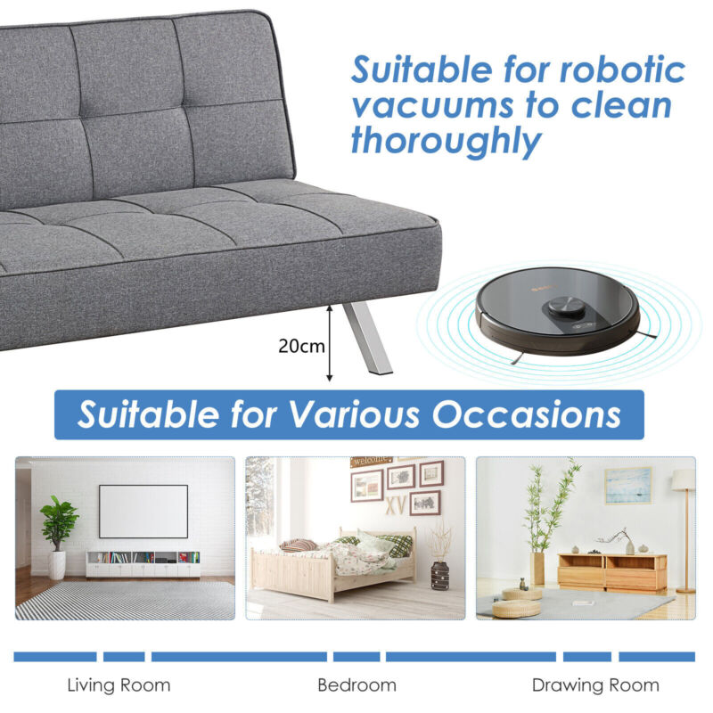 3 Seater Sofa Bed 3 Adjustable Button Tufted Padded Lounge Sofa Modern Couch Bed