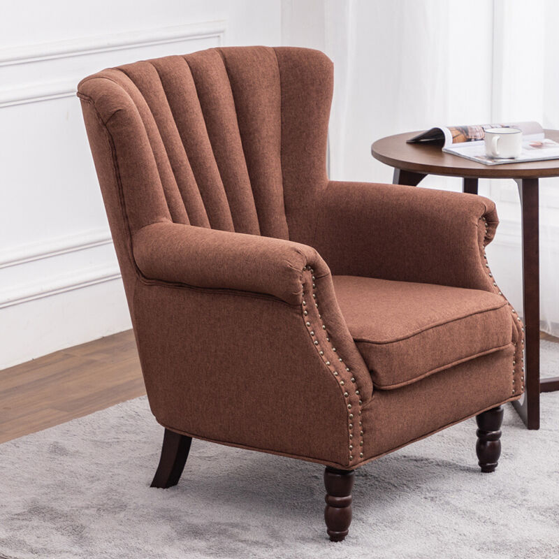 Victorian Retro Accent Armchair Wing High Back Chair Upholstered Lounge Fabric