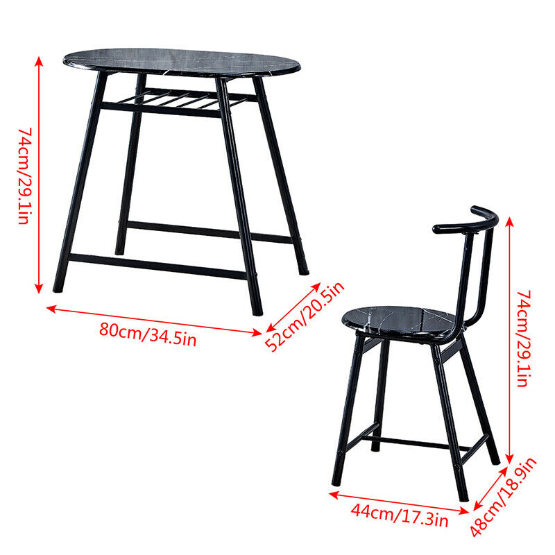 3 Pcs Set Dining Table & 2 Chairs Breakfast Bar Table For 2 Person Home Cafe BN