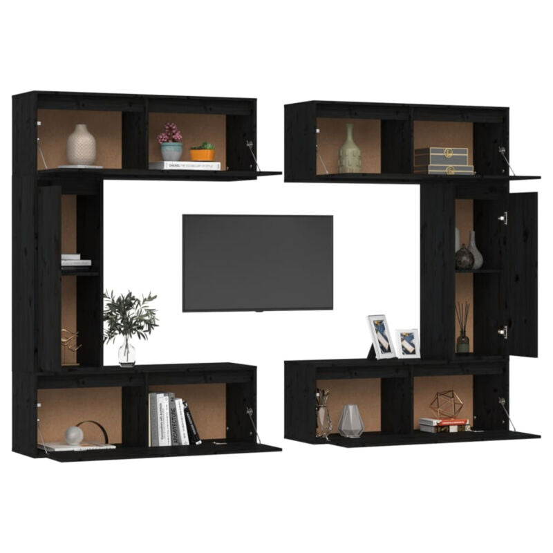 TV Cabinets 6 pcs Black Solid Wood Pine F6B0