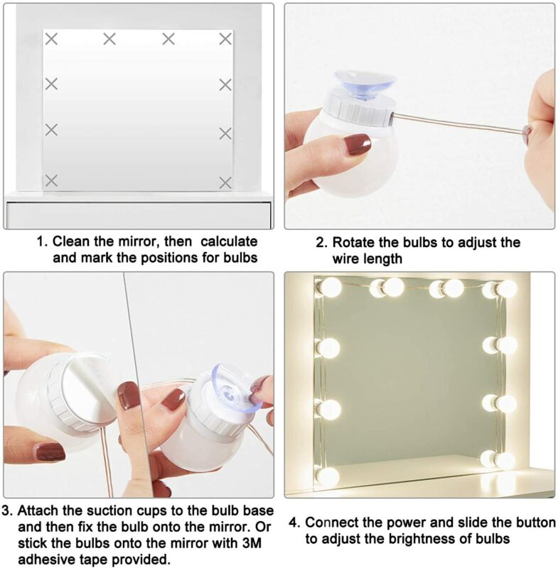 Dressing Table Vanity Makeup Desk w/ LED Lights Mirror Drawer Bedroom Furniture