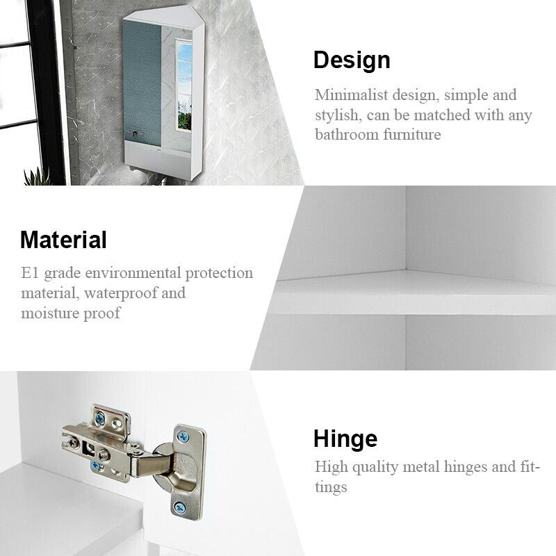 1 Door Mirror Bathroom Cabinet Corner Wall Mounted Storage Cupboard Shelf White