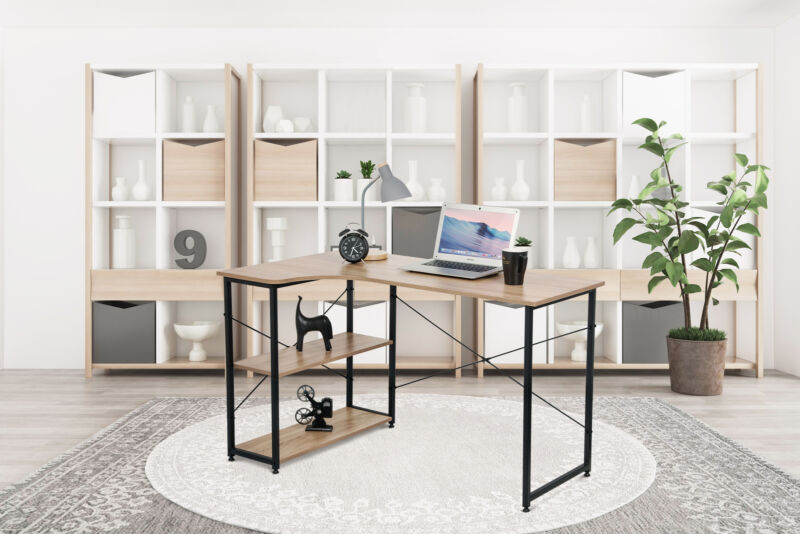 Corner Computer Desk with Shelves L-shaped Writing Study Table Workstation Home
