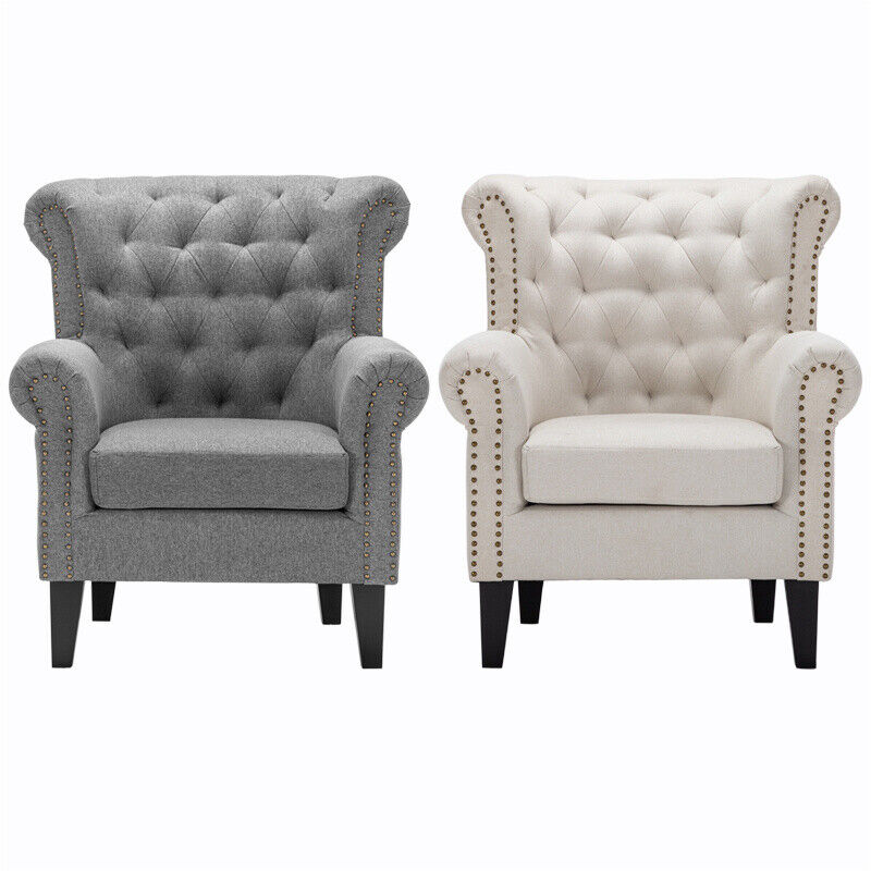 Chesterfield High Back Chair Armchair Wingback Fireside Snuggle Sofa Wooden Legs
