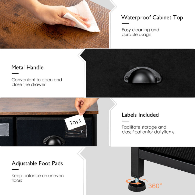 4 Tier Wide Storage Organizer Unit 5-Drawer Storage Dresser Chest of Drawers