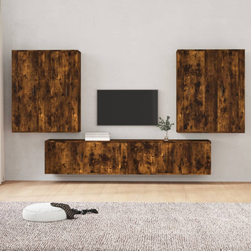 6 Piece TV Cabinet Set Smoked Oak Engineered Wood C0W8