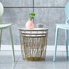 Set of 3 Storage Basket Nested Tables Side Table Metal Wire White Marble Effect